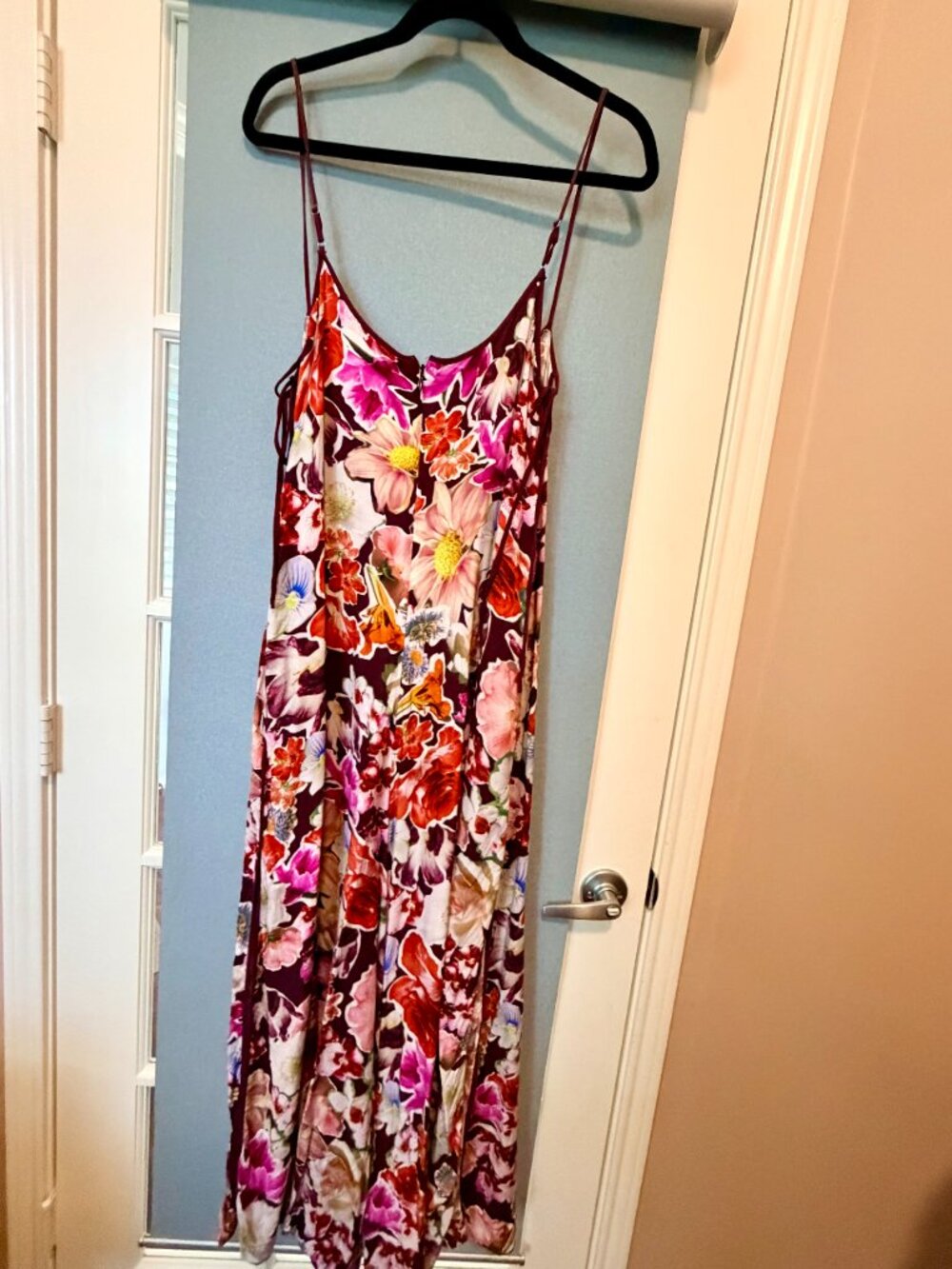 By Anthropologie Printed Wide Leg Floral Jumpsuit Burgundy Pink L - Picture 8 of 8